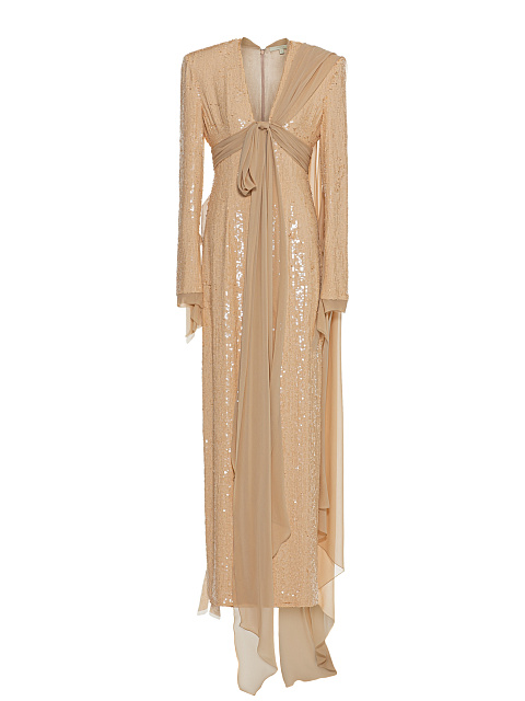 Beige maxi dress with sequins, 1