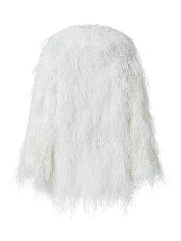 White fur coat with feathers, 2