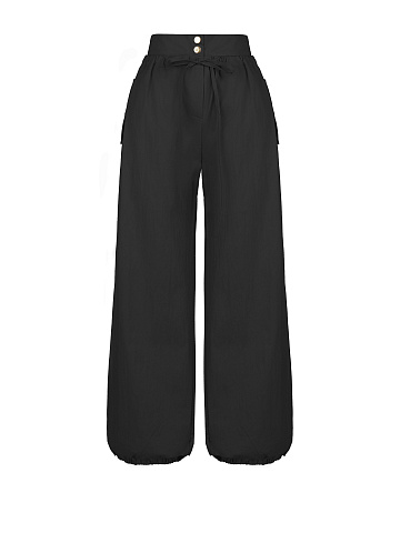 Black Wide Cotton & Nylon Pants, 1