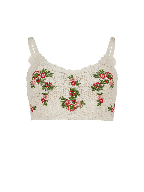 Flower Embroidered Ivory Knitted Top, 1 Flower Embroidered Ivory Knitted Top, 1