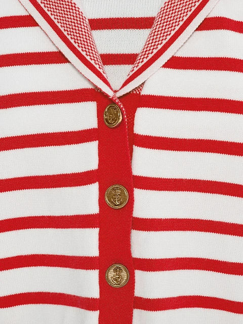 Cropped white cardigan with red stripes, 3 Cropped white cardigan with red stripes, 3