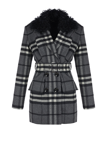 Grey Checkered Wool Coat, 1