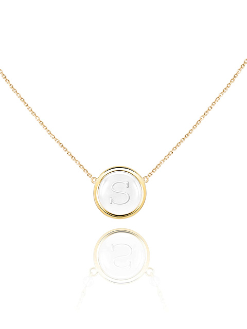 Bead Rock Crystal & Rock Crystal & "S" Letter Gold Necklace, 1