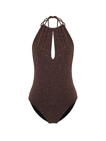Brown Lurex Jersey Bodysuit, 1