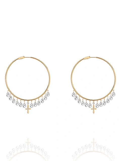 Briolette Rock Crystal, Round Topaz & Gold Hoop Earrings, 1