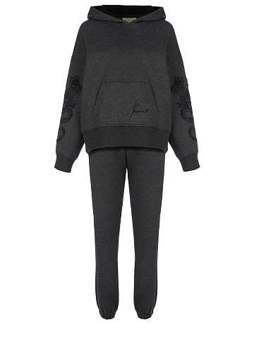 Dark Grey Dragon Embroidered Jersey Suit, 1