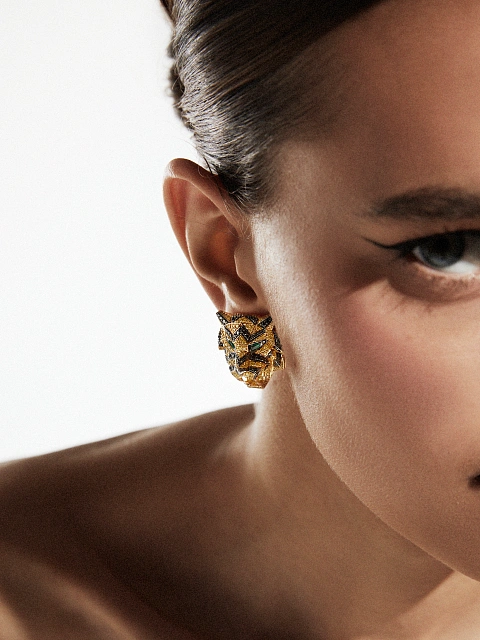 Gold, Emeralds & Diamonds Tiger Studs, 3