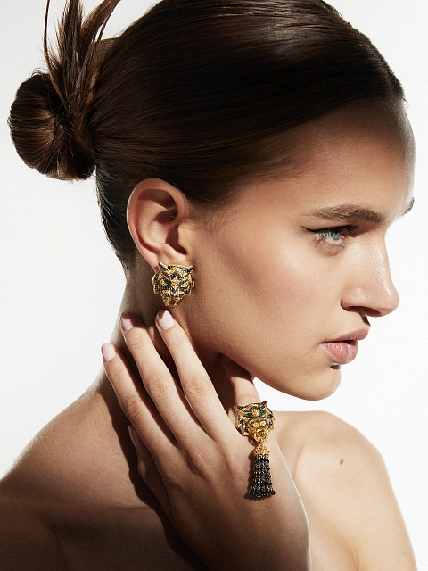 Gold, Emeralds & Diamonds Tiger Studs, 2