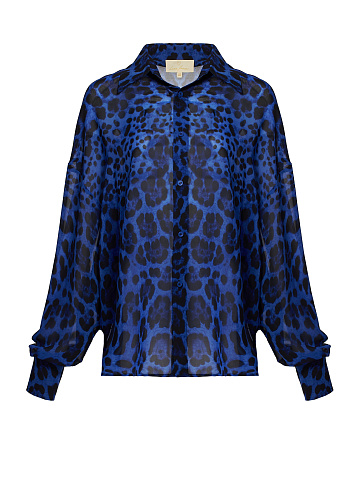 Blue Leopard Chiffon Shirt, 1