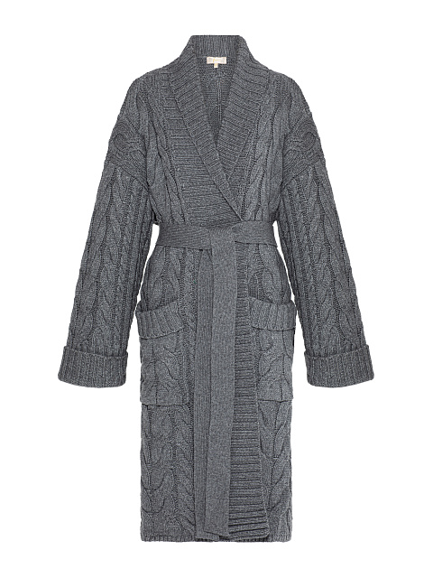 Dark Grey Cashmere & Merino Wool Belted Cardigan, 1 Dark Grey Cashmere & Merino Wool Belted Cardigan, 1