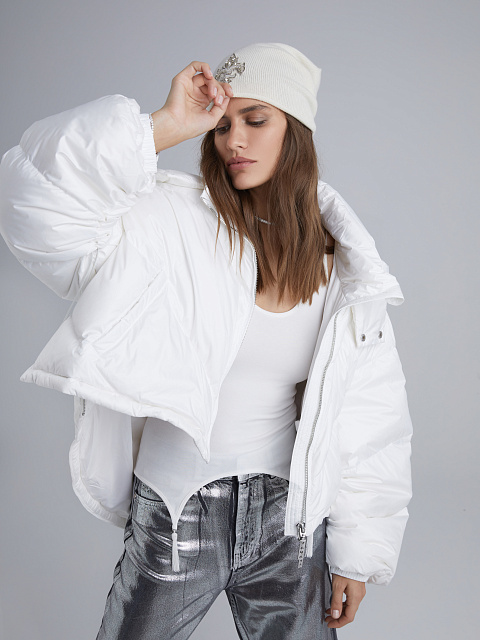 White Cropped Puffer Jacket, 3
