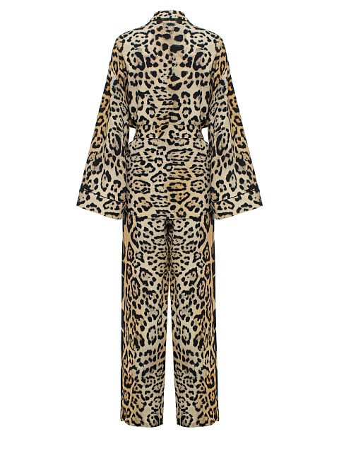 Beige Leopard Shirt & Pants Pajama Set, 2