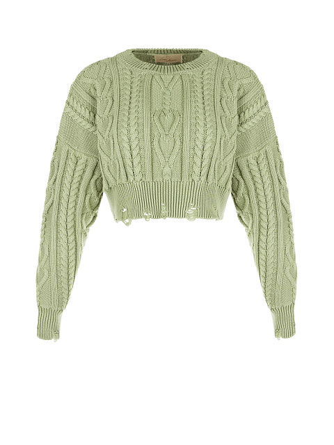 Olive Green Cotton Cropped Cable Knit Sweater, 1 Olive Green Cotton Cropped Cable Knit Sweater, 1