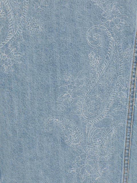 Blue Denim Jacket with Fur and Paisley Embroidery, 4