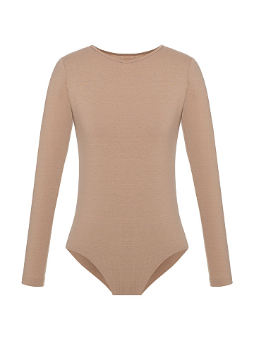 Beige Jersey Bodysuit With Long Sleeves, 1