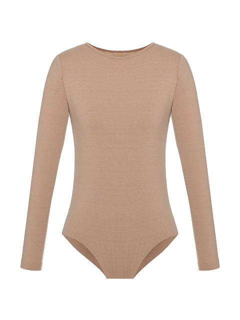 Beige Jersey Bodysuit With Long Sleeves, 1