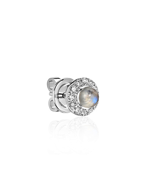 Single white gold earring with moonstone and diamonds, 3