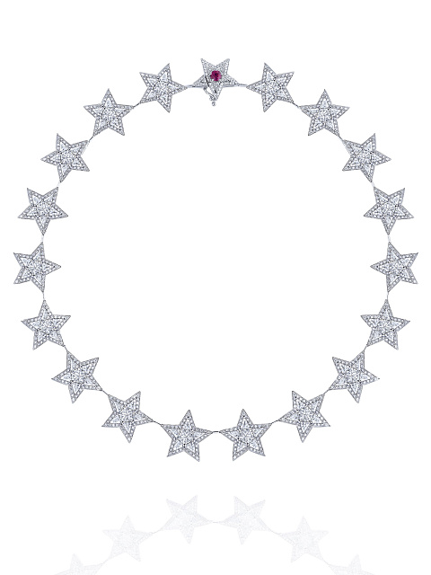 White Gold, Diamonds & Ruby Star Necklace, 2