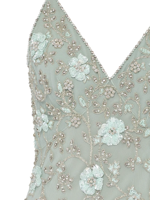 Green Embroidery & Feather Chiffon Maxi Dress, 3 Green Embroidery & Feather Chiffon Maxi Dress, 3
