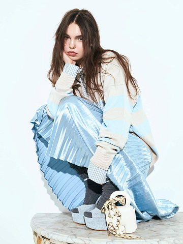 Blue Pleated Midi Skirt, 2