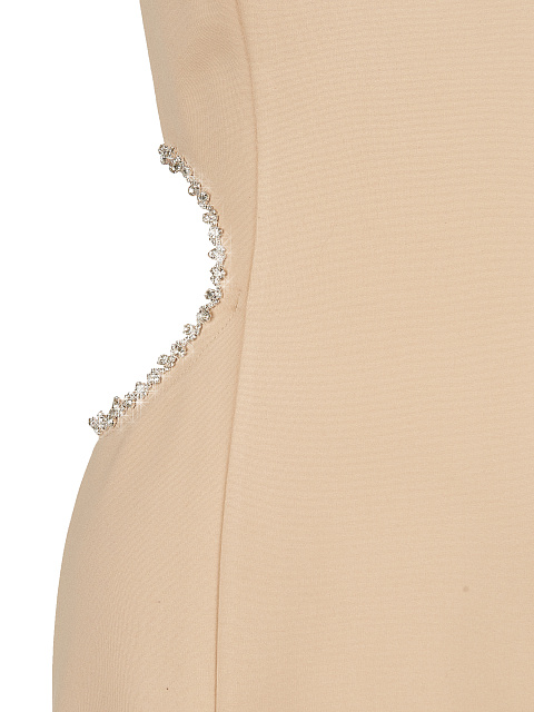 Crystals Embellished Beige Cut Out Mini Dress, 3 Crystals Embellished Beige Cut Out Mini Dress, 3