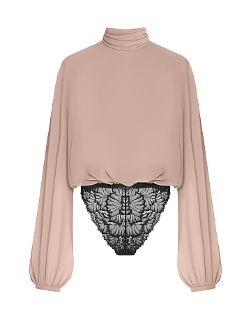 Peach lace bodysuit blouse, 1