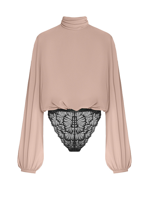 Peach lace bodysuit blouse, 1