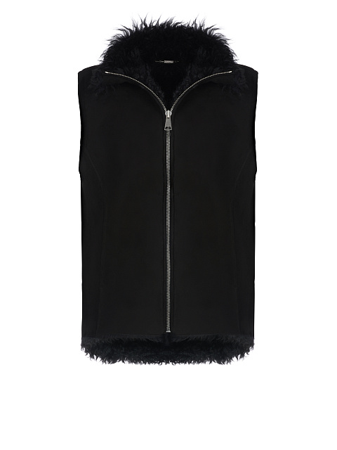 Black Embroidered Shearling Vest, 1