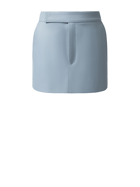 Юбка мини из серо-голубой натуральной кожи, 1