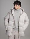 Пуховик мужской, серо-бежевый, с капюшоном YANA