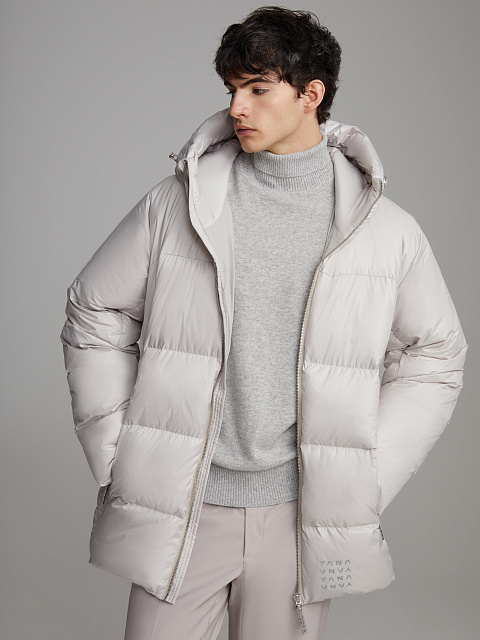 Taupe Unisex Hooded Puffer Jacket, 1