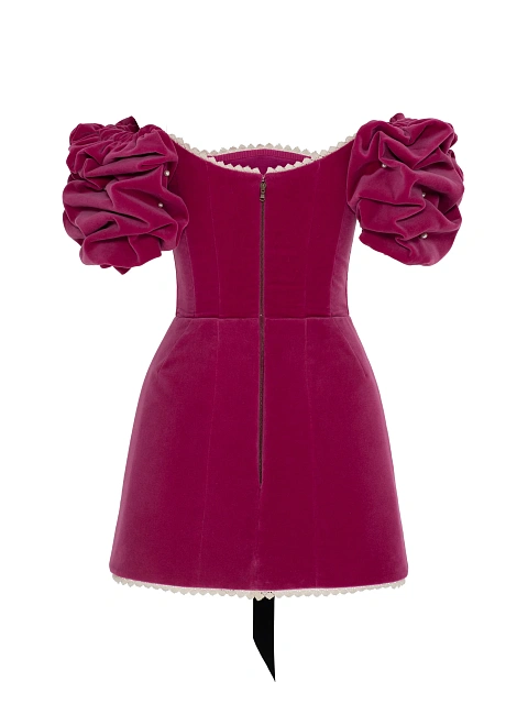 Pink Velvet Mini Dress With Bow, 4 Pink Velvet Mini Dress With Bow, 4