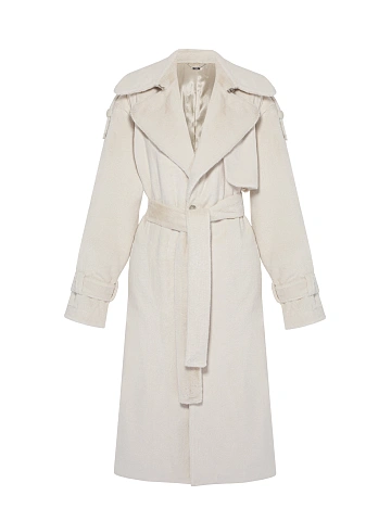 Beige Faux Fur Trench Coat, 1