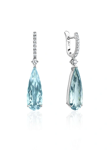 White gold earrings with aquamarine and round diamonds, 1