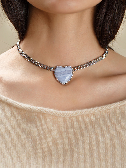 Heart Agate & White Gold Necklace, 2