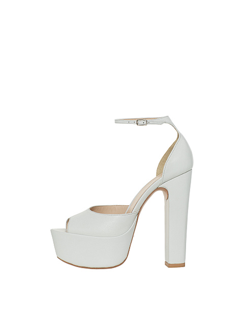 White leather sandals with a wide heel, 4
