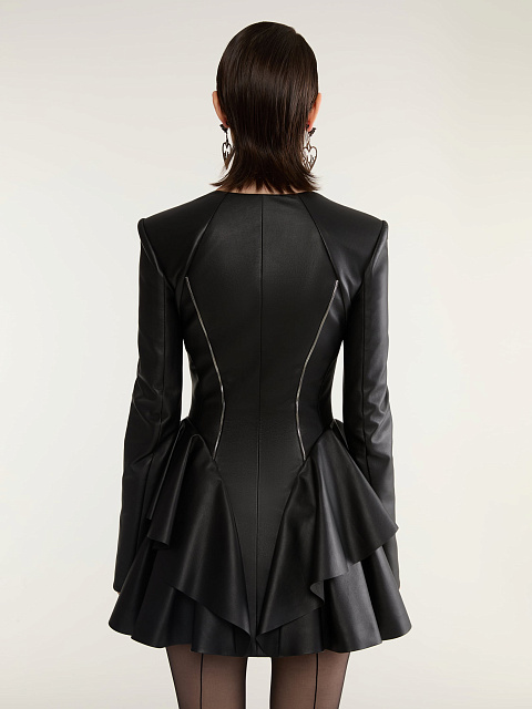 Black leather mini dress with ruffles, 7 Black leather mini dress with ruffles, 7