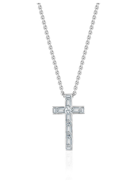 Necklace with cross pendant in white gold with LG diamonds, 1