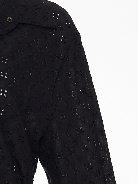 Black Cotton Lace Set Of Bra & Cropped Shirt, 5