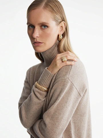 Dark Beige Royal Cashmere Turtleneck Sweater, 2
