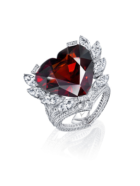White Gold, Heart Cut Garnet & Diamonds Ring, 1
