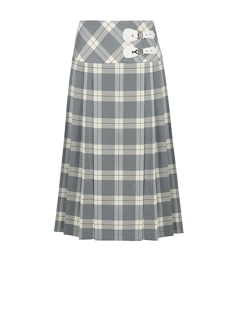 Grey & White Checked Pleated Midi Skirt, 1 Grey & White Checked Pleated Midi Skirt, 1