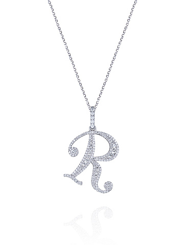 White Gold & Diamonds Letter "R" Necklace, 1