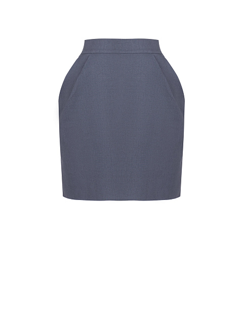 Roses Embroidered Indigo Blue Linen Mini Skirt, 1