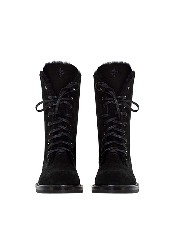 Black suede lace-up boots with fur lining, 2