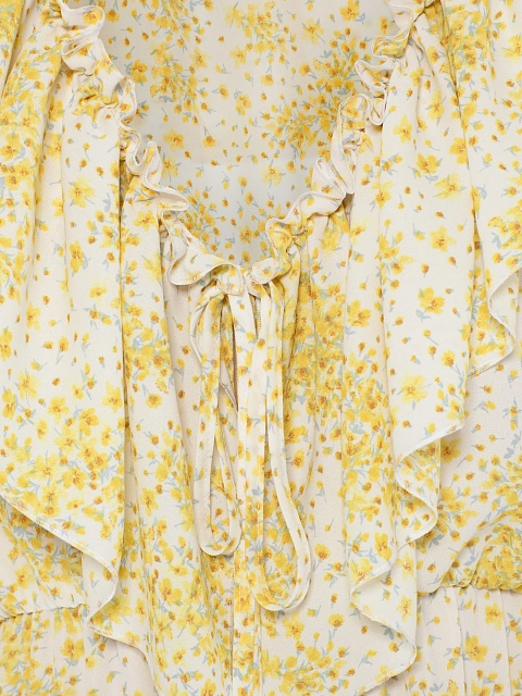 Yellow mini dress with floral print and ruffles, 3 Yellow mini dress with floral print and ruffles, 3