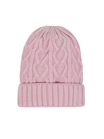 Pink cable-knit beanie, 1