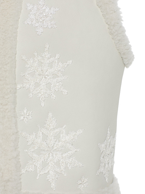 White Cropped Sheepskin Vest With Snowflake Embroidery, 3