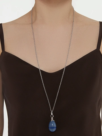 Silver necklace with aventurine pendant and cubic zirconia, 2