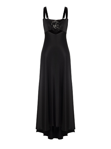 Black Silk Maxi Dress With Silver Rose, 1
